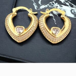 18k Gold Plated Heart Zircon Pave Earrings